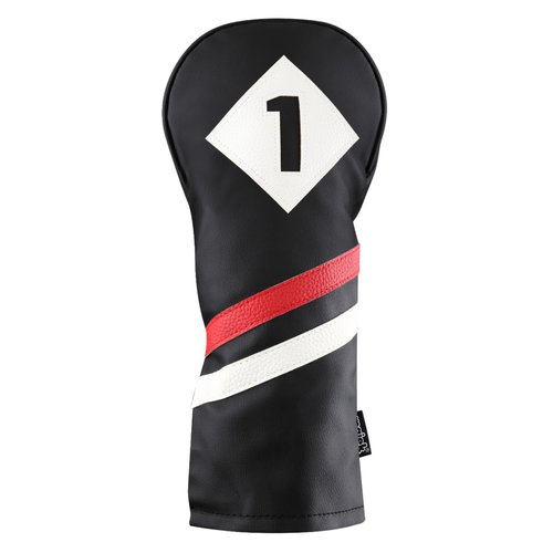 Majek Retro Golf Headcover Black Red and White Vintage Leather Style 1 Driver Head Cover Fits 460cc Drivers Classic Look
