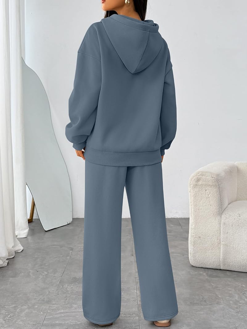 Lounge Set for Women - Oversized Hoodie & Wide-Leg Pants, Dustyblue Medium