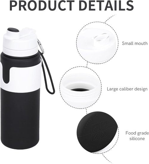 Collapsible Water Bottle - 26oz BPA-Free, Lightweight Leak-Proof Design | Portable Travel Bottle (Black)