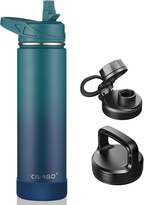 CIVAGO Insulated Water Bottle - 24 oz Stainless Steel Flask with 3 Lids | Dark Night Travel Mug
