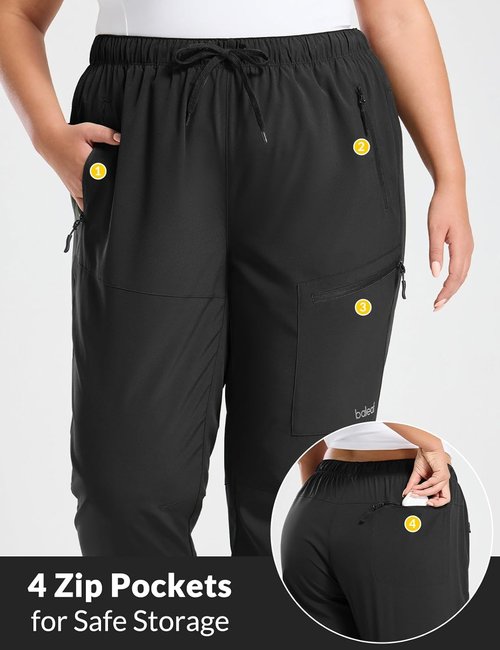 Baleaf Plus Size Cargo Pants for Women - Water Resistant Hiking Joggers with Zipper Pockets | UPF 50+
