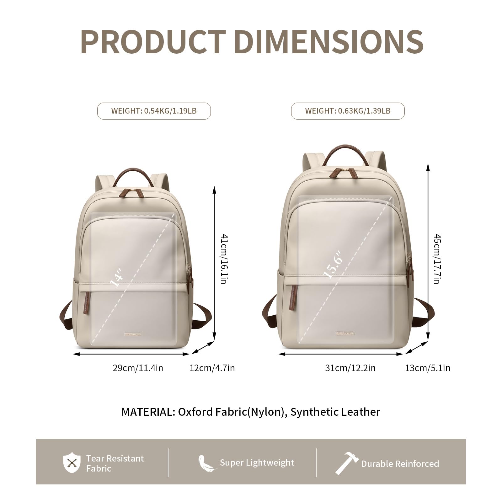 GOLF SUPAGS Laptop Backpack for Women Slim Computer Bag Work Travel College Backpack Purse Fits 15.6 Inch Notebook (Apricot)