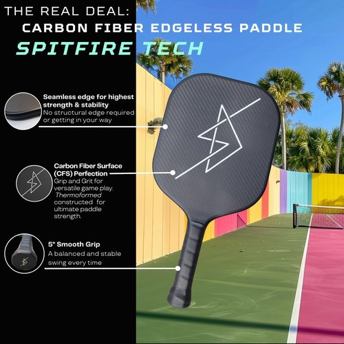 Spitfire Carbon Pickleball Paddle by San Deigo Paddles - Edgeless Carbon Fiber - Engineered in San Deigo