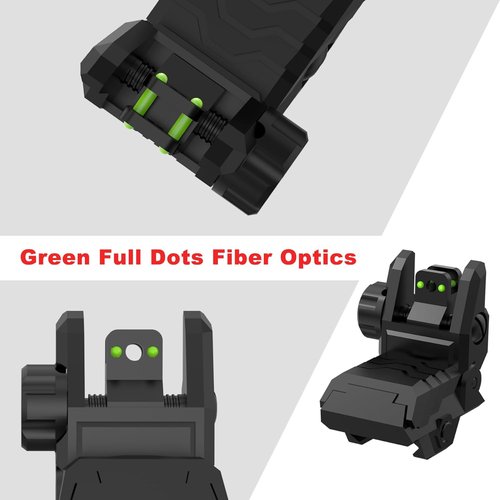 Fiber Optic Sights - Flip Up Front & Rear with Green/Red Dots | Tool-Free Adjustment