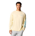 Columbia Men's PFG Terminal Tackle Long Sleeve Fishing Shirt, Lemon Wash/Blue Echo Logo, 3X Tall