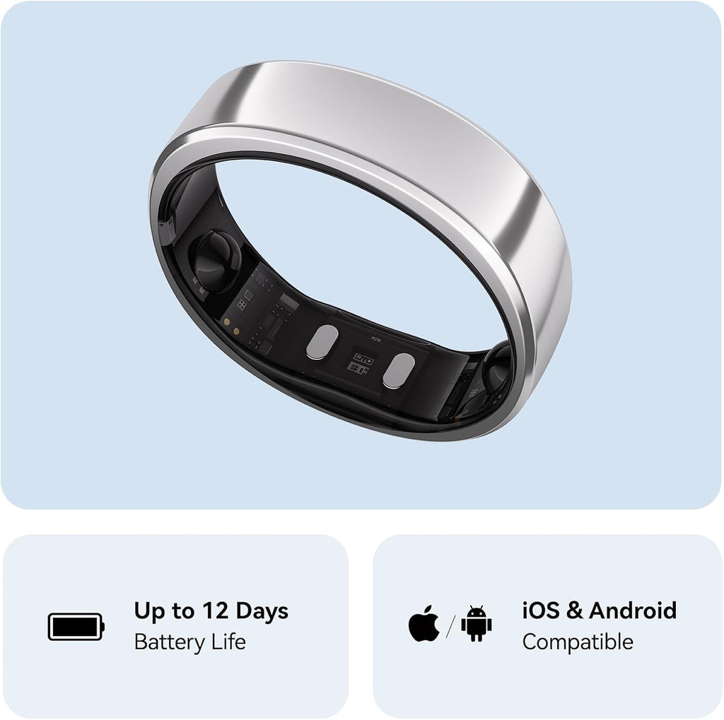 RingConn Gen 2 Smart Ring - Sleep Apnea Monitoring, 12-Day Battery Life | Heart Rate & Stress Tracker (Silver, Size 10)