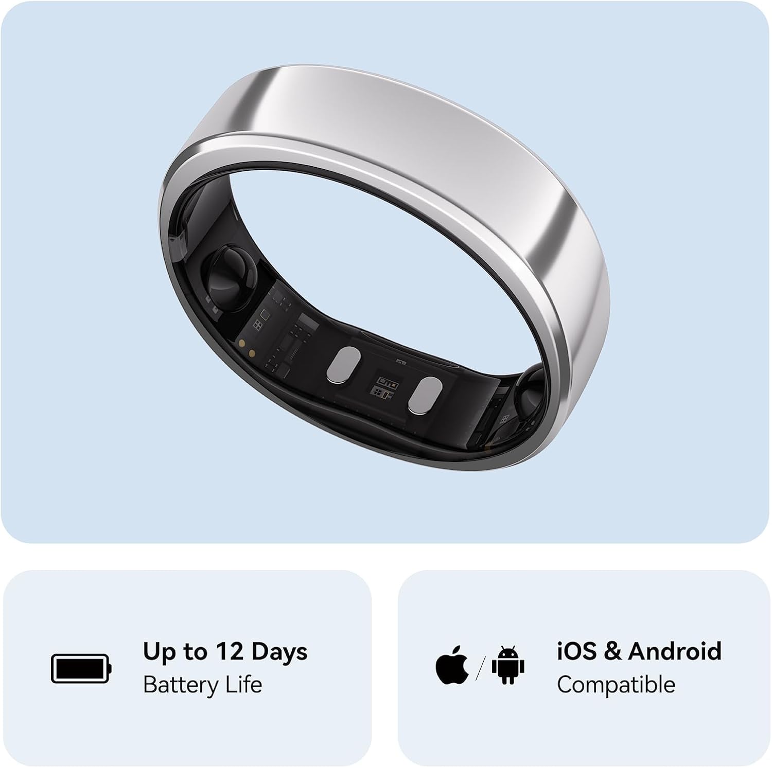 RingConn Gen 2 Smart Ring - Sleep Apnea Monitoring, 12-Day Battery Life | Heart Rate & Stress Tracker (Silver, Size 10)