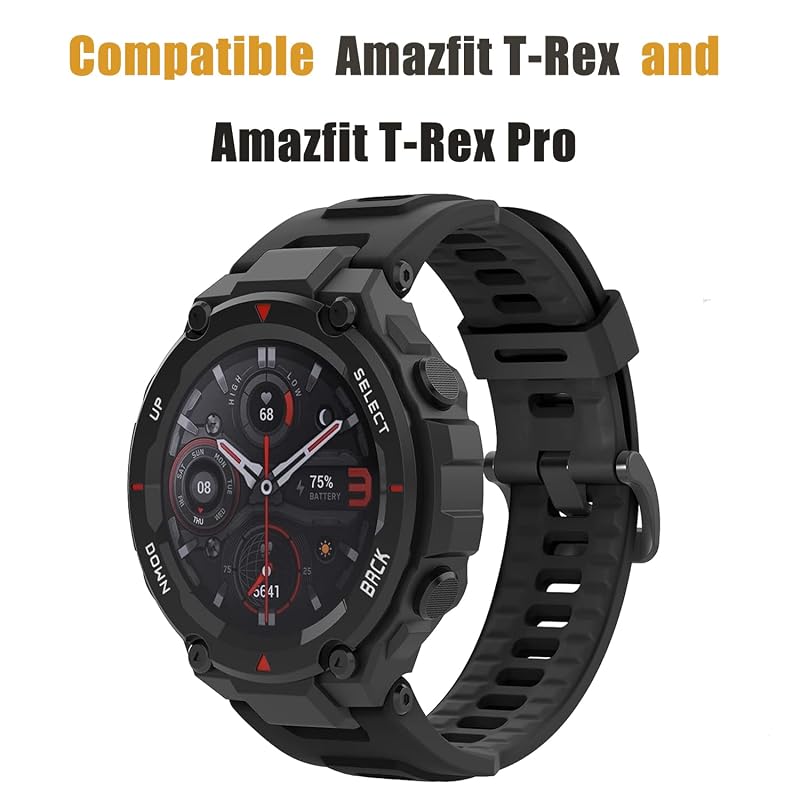 2 Pack Waterproof Bands for Amazfit T-Rex / T-Rex Pro - Soft Silicone Watch Bands, Black