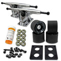 Yocaher Longboard Skateboard Trucks Combo Set 71mm Wheels + 7"/180mm Heavy Duty Aluminum Polished Trucks, Bearing, Riser Pad, and Longboard Hardware Package (Solid Black Wheel & Polished Trucks)