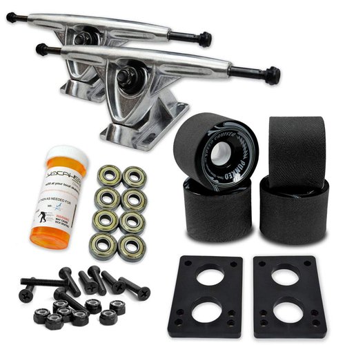 Yocaher Longboard Skateboard Trucks Combo Set 71mm Wheels + 7"/180mm Heavy Duty Aluminum Polished Trucks, Bearing, Riser Pad, and Longboard Hardware Package (Solid Black Wheel & Polished Trucks)