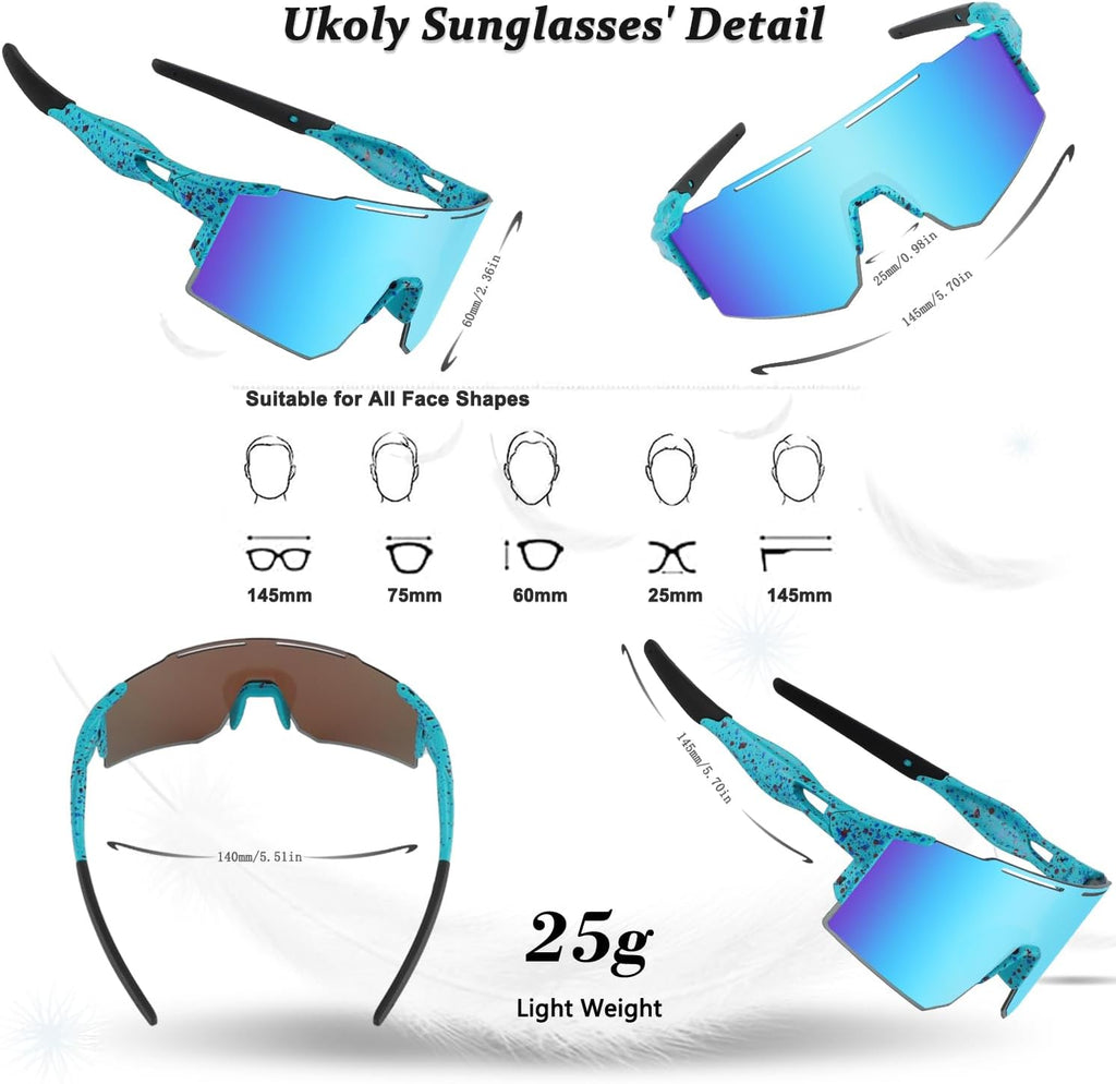 Ukoly Cycling Sunglasses - Polarized Sports Eyewear with 3 Interchangeable Lenses | Unisex Design