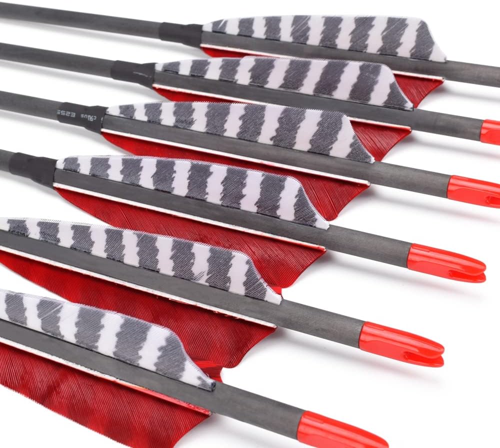 Pure Carbon Arrows - 30 Inch Turkey Feather Fletching | 600/700 Spine for Traditional & Compound Bows