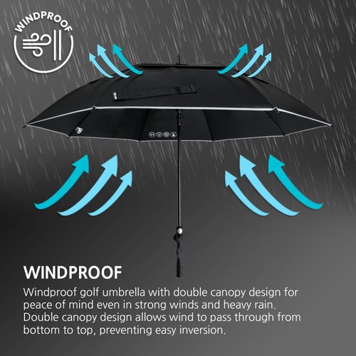 GRIP KING Golf Umbrella + Golf Grip Trainer Double Canopy Vented Windproof Waterproof Automatic Open (62 inch)