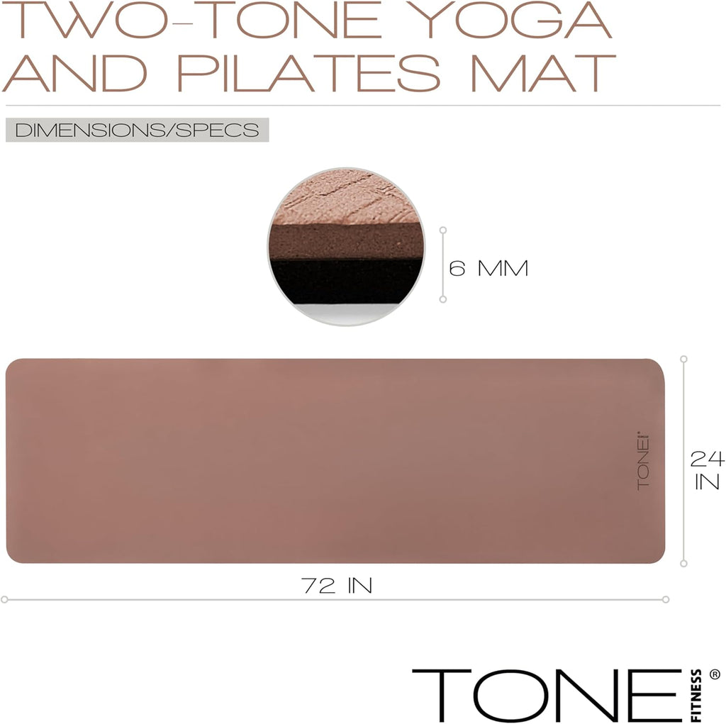 TONE Fitness Yoga Mat - 1/4" Thick Non-Slip Exercise & Pilates Mat with Carrying Strap | Multiple Colors Available