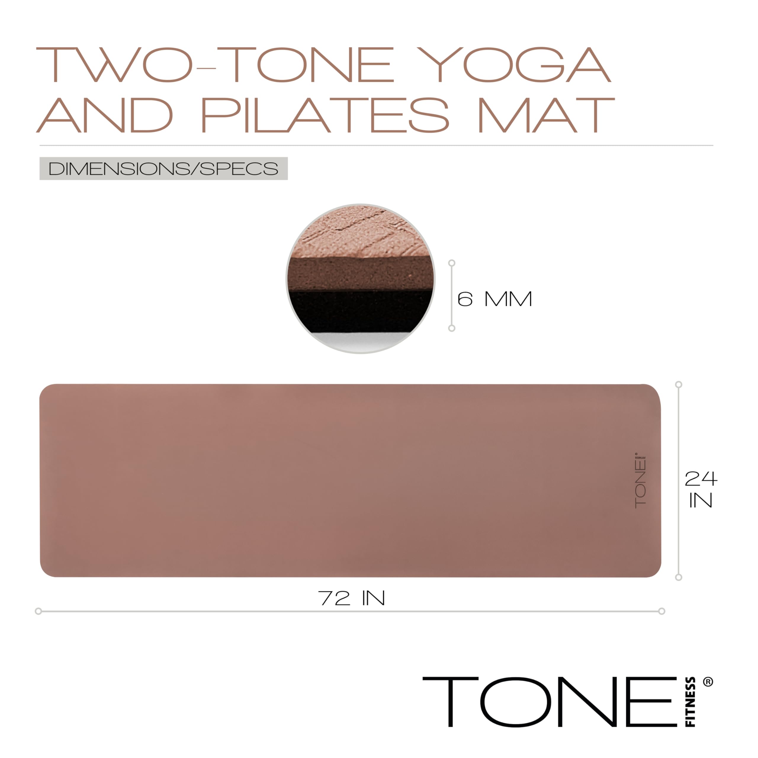 TONE Fitness Yoga Mat 1/4" Thick Non Slip Exercise & Pilates Mat for Home Workouts with Carrying Strap | V Pattern | Black/Blue