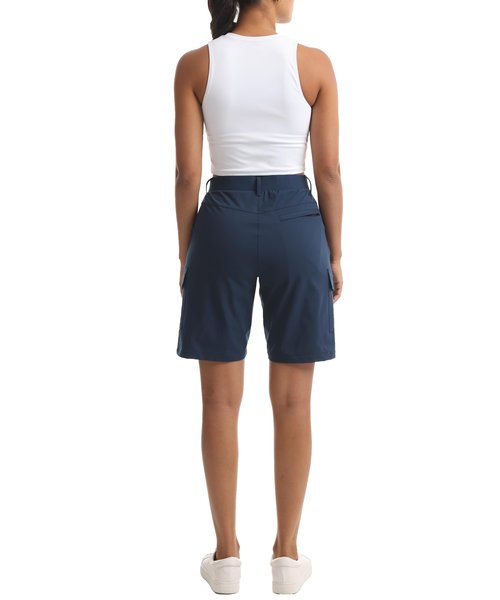 Kcutteyg Women's Lightweight Hiking Cargo Shorts with Pockets-8" Inseam Water Resistant Athletic Shorts for Golf Camping Casual (Navy Blue, Large)