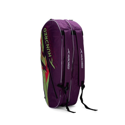 HUNDRED Strike Badminton and Tennis Racquet Kit Bag | Size: Large | Material: Polyester | 2 Compartments | Front Zipper Pocket | Padded Back Straps | Easy-Carry Handle | Prune Purple (6in1)