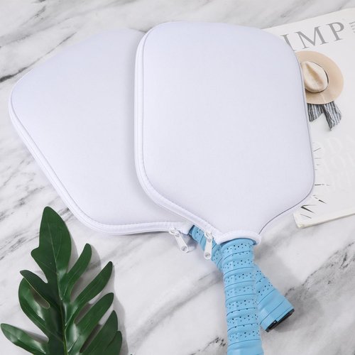 PEUTIER 2pcs Pickleball Paddle Covers, Waterproof Neoprene Pickle Ball Covers Protective Pickleball Racket Holder Sleeve with Zipper Fits Most Paddle Racket (White)