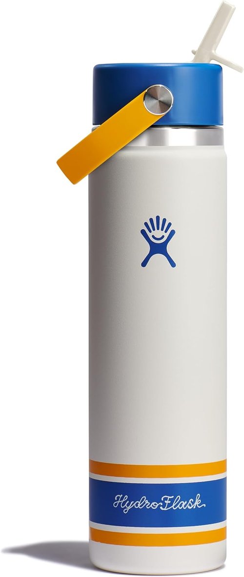 Hydro Flask Water Bottle - Insulated Stainless Steel with Wide Mouth Flex Straw Lid | 24 Oz Campus Ivory