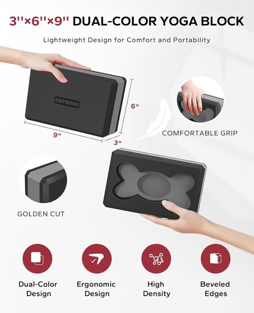 HAPBEAR Yoga Blocks 2 Pack - High-Density EVA Foam, Non-Slip Surface for Deep Stretching | 9x6x3in