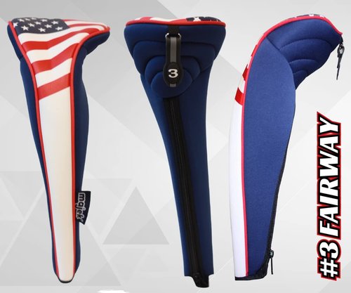 USA Patriot Golf Zipper Head Covers Driver 1 3 5 Fairway Woods Headcovers U.S.A Neoprene Style Patriotic Driver Fits All Fairway Clubs and Drivers up to 460cc