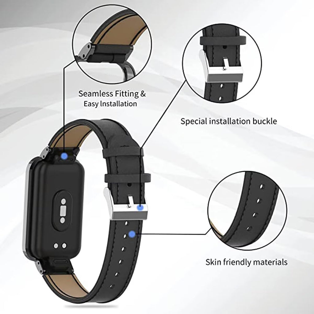 T-BLUER Compatible with Xiaomi Redmi Band 2 Bands,Leather Replacement Bracelet Strap Wristband Accessories with Metal Frame for Xiaomi Smart Band 8 Active,Grey