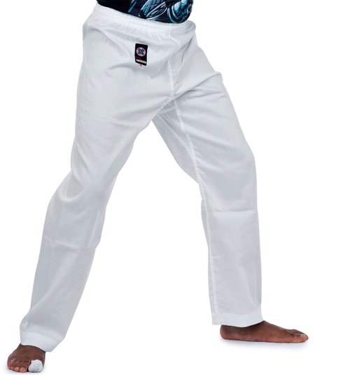 Ronin Karate Pants Poly-Cotton Middle Weight Martial Arts Pants with Elastic Waist (White, 5)