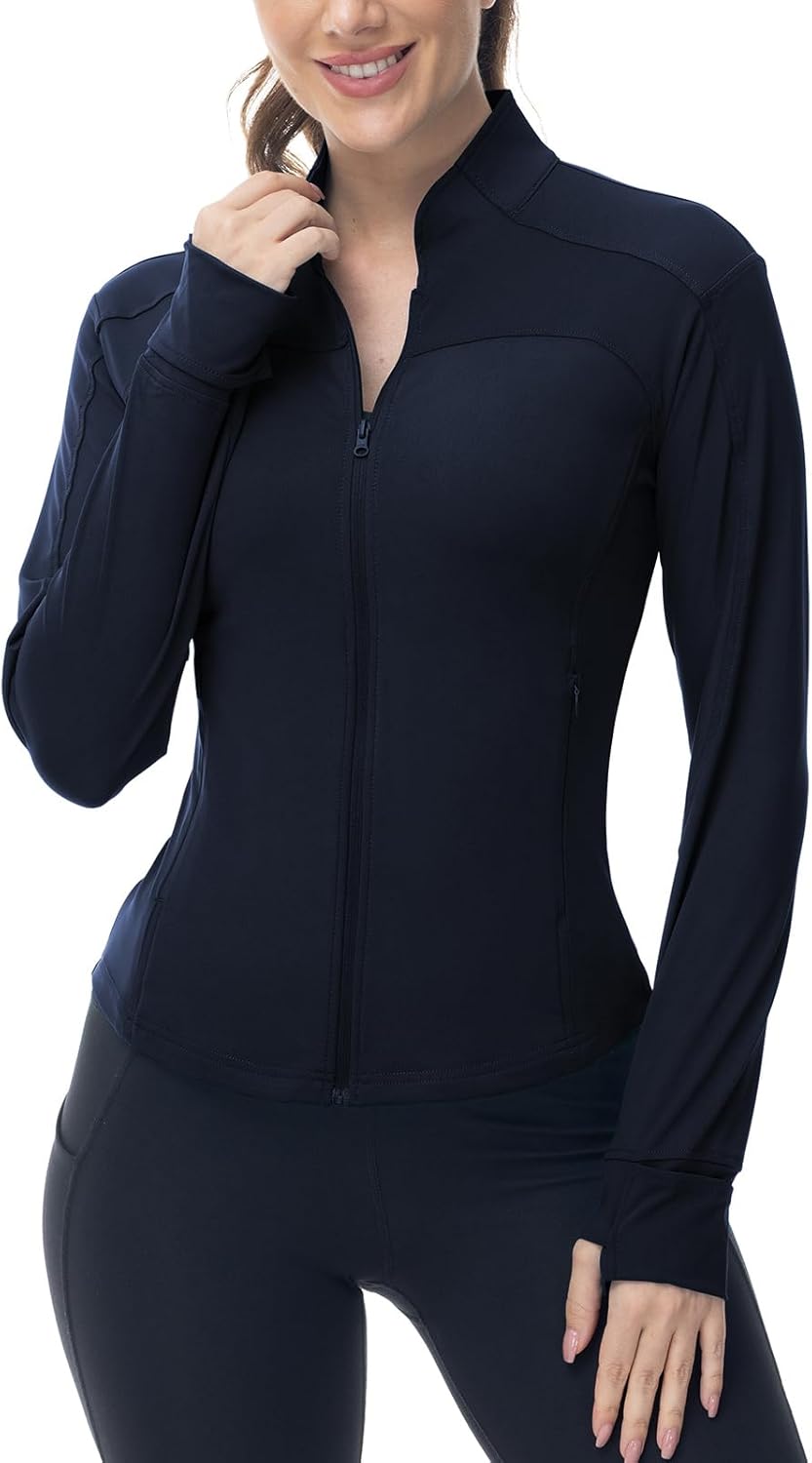 BGOWATU Women's Lightweight Workout Jacket - Zip-Up Athletic Jacket with Thumb Holes for Comfort
