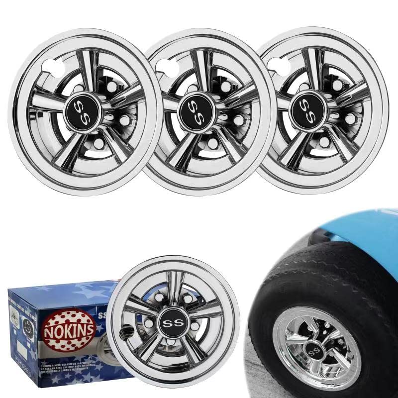 Silver 8-Inch Golf Cart Wheel Hubcaps Set of 4 - Easy Snap-On Fit for EZGO Yamaha Club Car