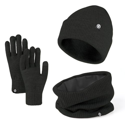 Warm Winter Beanie Hat & Scarf Gloves Set Stylish Knit Skull Cap for Men Women (17 Black, One Size)