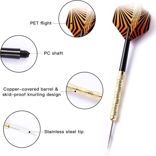 MaxMau Steel Tip Darts Set - 18 Pcs with Metal Points & Durable PVC Dart Flights
