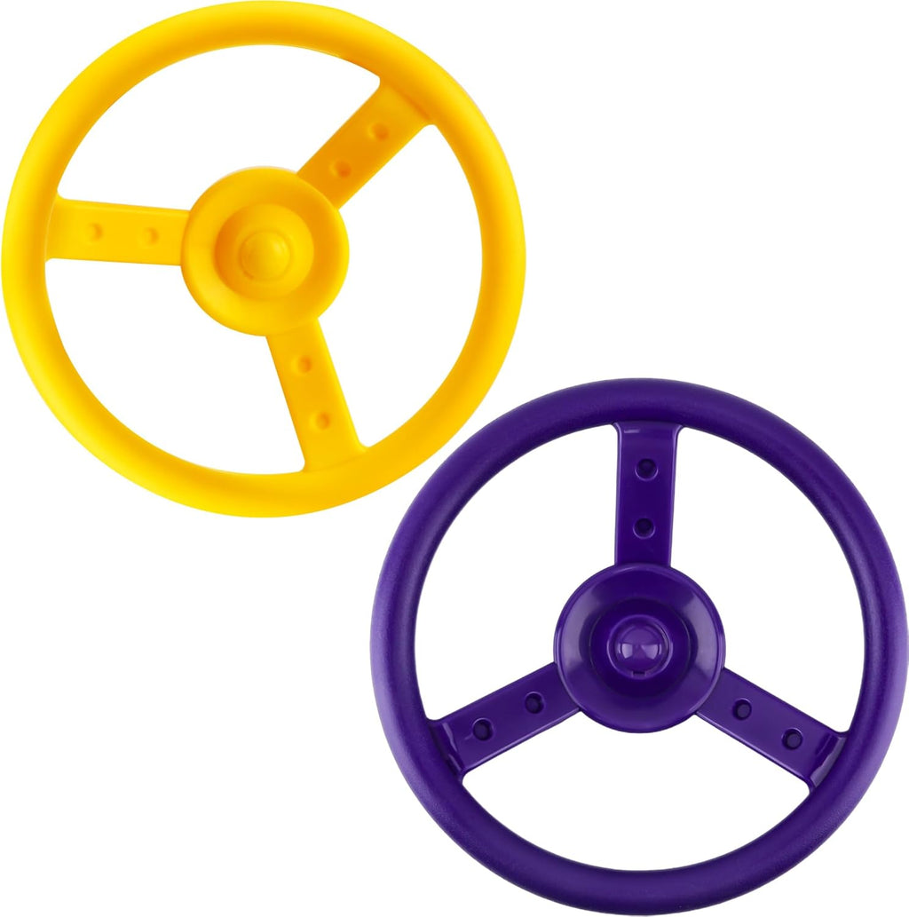 Skiennix Steering Wheel Playset - 2 Pack Plastic Pirate Ship Wheels for Kids | Outdoor Playground Fun (Purple, Yellow)
