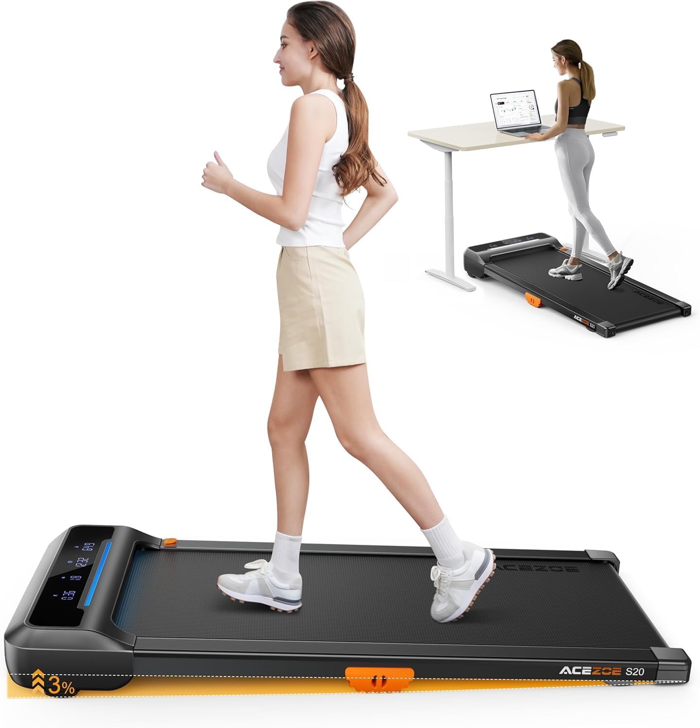 Walking Pad Treadmill - Compact Under Desk Design with 10% Incline | 285lbs Capacity, APP/Remote Control