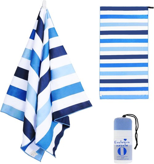 Exclusivo Mezcla Microfiber Beach Towel - Oversized Quick Dry, Sand-Free & Lightweight (Blue, 35x70 Inches)