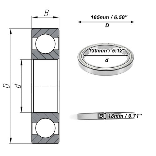 ACROPIX 6826ZZS Deep Groove Ball Bearings P6 130x165x18mm Lubricated Bearings Double Metal Seal Silver Tone Scooter Skateboard Wheel