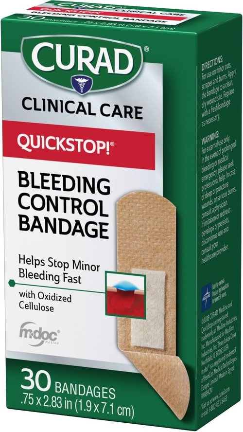Curad QuickStop Bleeding Control Bandages, Assorted Sizes, 30 Count (Pack of 4)
