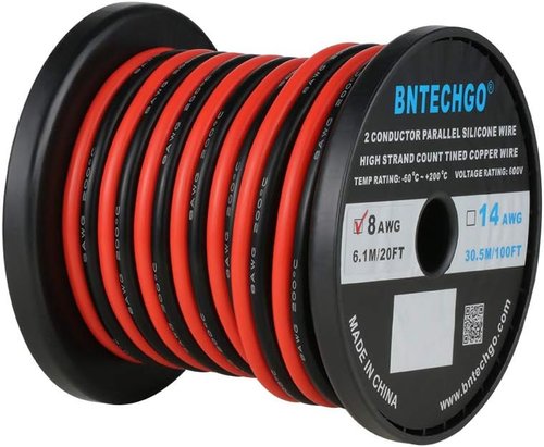 BNTECHGO 8 Gauge Silicone Wire Spool - Flexible Red & Black 20ft High-Temperature 600V Cable for LED Strips