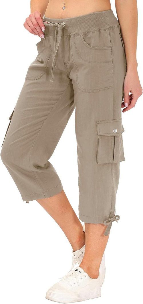 MoFiz Women's Cargo Capris - Lightweight Quick-Dry Hiking Pants with Pockets | Comfy Casual Travel Wear