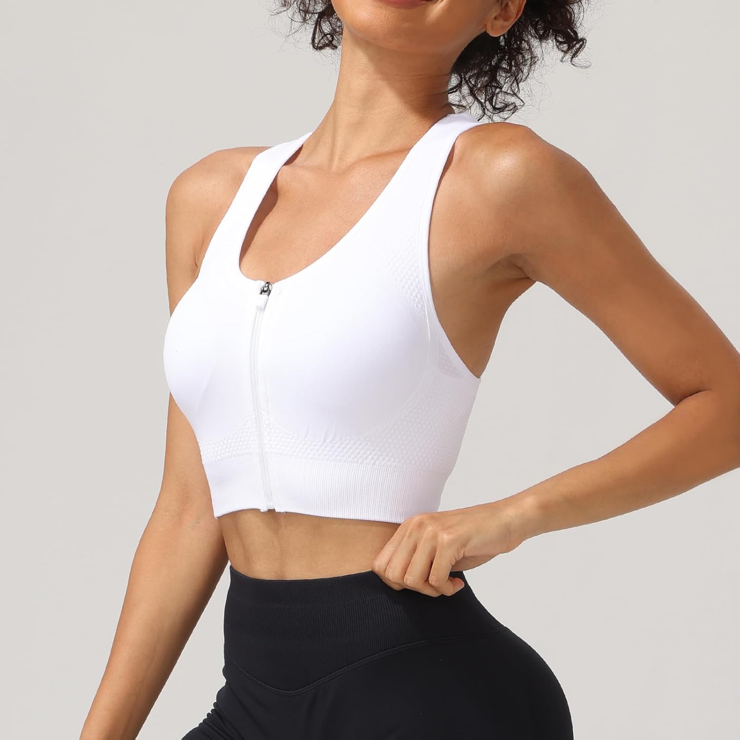 Skiennix Racerback Sports Bra - Medium Support Zipper Front for Comfortable Workouts