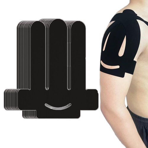 Kinesiology Tape for Shoulder Precut, 12 PCS Shoulder Tape for Pain Relief, Original Cotton Waterproof & Breathable, Enhance Elastic Sports Tape for Pain Support and Muscle Sports(Black)