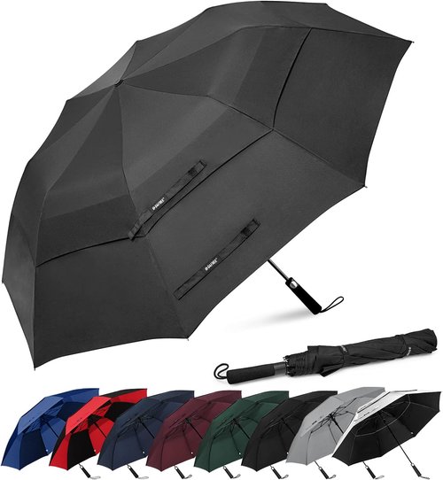 G4Free 62-Inch Portable Golf Umbrella - Large Windproof & Waterproof Double Canopy | Black