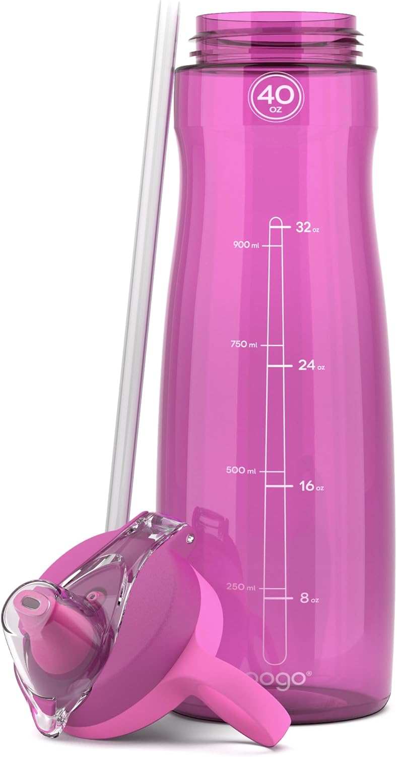 Pogo Plastic Water Bottle with Straw Lid and Carry Handle, Reusable, BPA Free, Dishwasher Safe, Perfect for Travel, School, Outdoors, and Gym | 32oz, 40oz