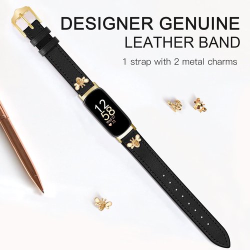 Slim Leather Bands Compatible with Fitbit Inspire 3 Bands, Charms, Feminine Design for Fitbit Inspire 2/1
