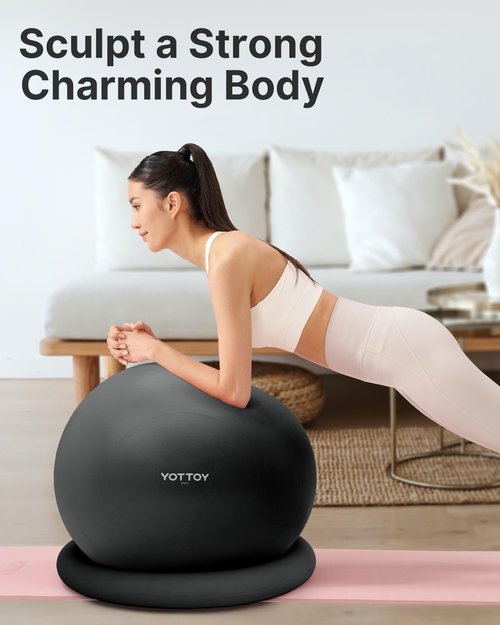 YOTTOY Exercise Ball Chair with Base,Yoga Ball Chair for Home Office Desk, Stability Ball & Fitness Ball Seat with Pump (Black, 23-26ines(58-65cm))