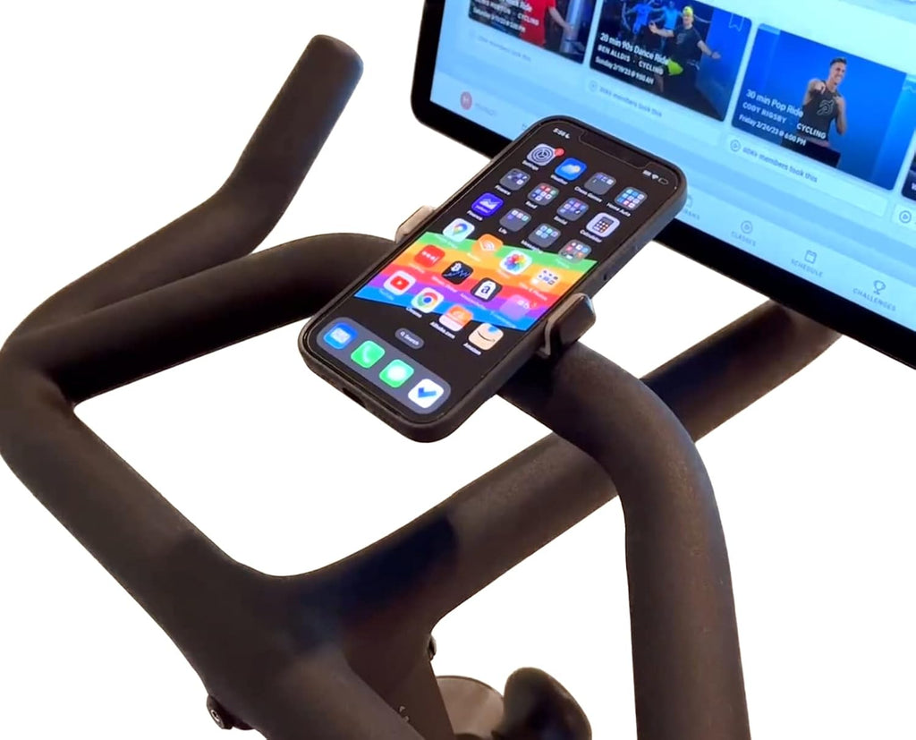 Peloton Phone Holder - Secure Fit & Easy One-Hand Operation - 360° Rotation for iPhone & Android