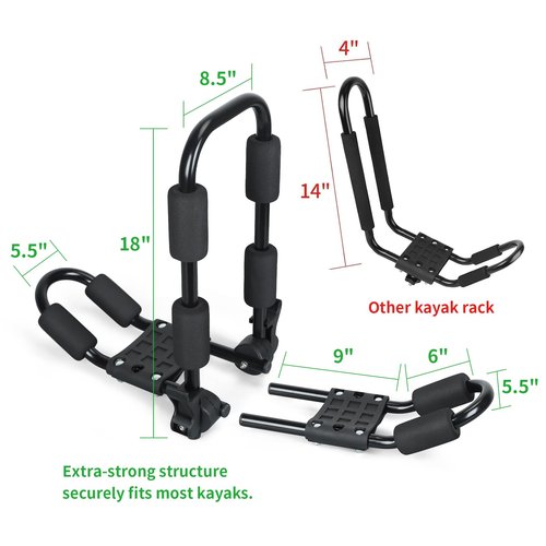 Leader Accessories 2 in 1 Folding Kayak Rack J Bar Car Roof Rack for Canoe Surf Board SUP On Roof Top Mount on SUV, Car and Truck Crossbar with 4 pcs Tie Down Straps