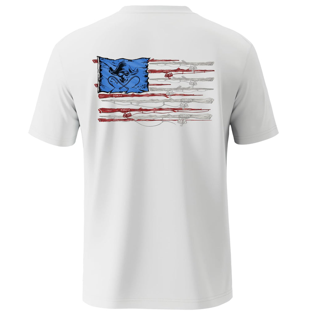 Palmyth Fishing Shirts for Men Sun Protection Shirts Short Sleeve UPF 50+ T-Shirt Tee Quick Dry White Bone Flag X-Large