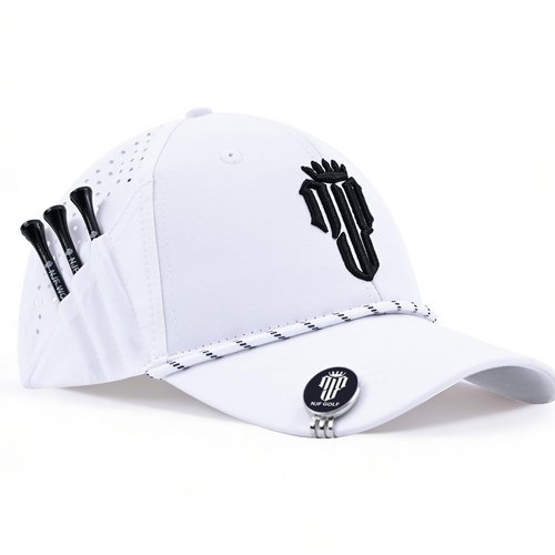 NJF Golf Adjustable Golf Hat Women, Breathable Golfing Cap with Tee Holder & Magnetic Ball Marker, High Ponytail Hats for Women, Lightweight with UPF UV Sun Protection, Golfing Sports Hat, White