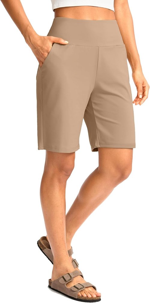 G Gradual Women's Bermuda Shorts - High Waisted, Knee Length with Pockets for Athletic Workouts