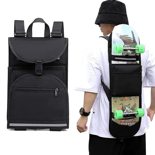Elolicu Skateboard Backpack Bag, Foldable Carrier Travel Skateboard Bag Regular Skateboard Longboard Bag Adjustable Shoulder Straps for Electric Skateboard Universal Street Trend Girls and Boys